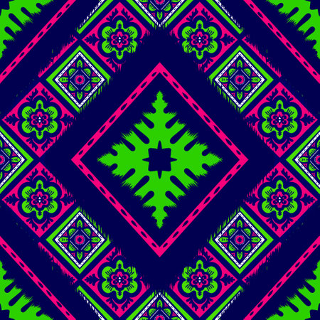 Seamless geometric folklore ornament, Tribal ethnic texture. Seamless striped pattern in Aztec style, Figure tribal embroidery, Scandinavian, Ikat patternの写真素材