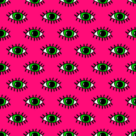Seamless pattern with eyes magical pattern. Mystical hand drawn print. Cartoon style, pop arts esoteric, Repeated scandinavian simple texture. illustrationの写真素材
