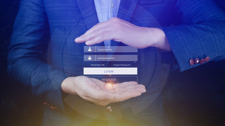 cyber security and Security password login online concept Hands typing and entering username and...