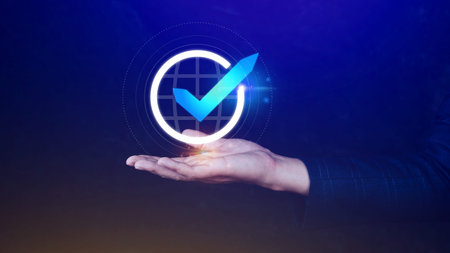 Quality Assurance Control Standards, Hand shows the sign of the top service Quality assurance,...