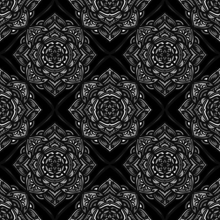 Seamless pattern flower with mandala, vintage decorative elements, vintage decorative elements illustration, Ethnic mandala with colorful tribal ornamentsの写真素材