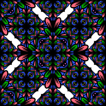 Seamless pattern flower with mandala, vintage decorative elements, vintage decorative elements illustration, Ethnic mandala with colorful tribal ornaments,colorful flower patternの写真素材