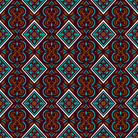 Seamless Pattern Ornament, Traditional, Ethnic, Arabic, Turkish, Indian Patterns suitable for any fabric and textile, wallpaper, packaging, Colorful Ethnic Festive Abstract Patternの写真素材