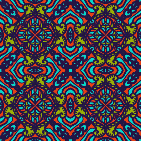 Seamless pattern flower with mandala, vintage decorative elements, vintage decorative elements illustration, Ethnic mandala with colorful tribal ornamentsの写真素材