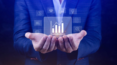 Big data analytics and business intelligence BI concept with chart and graph icons on digital screen...