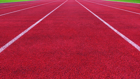 Running track and green grass, Direct athletics running track at Sport Stadiumの写真素材
