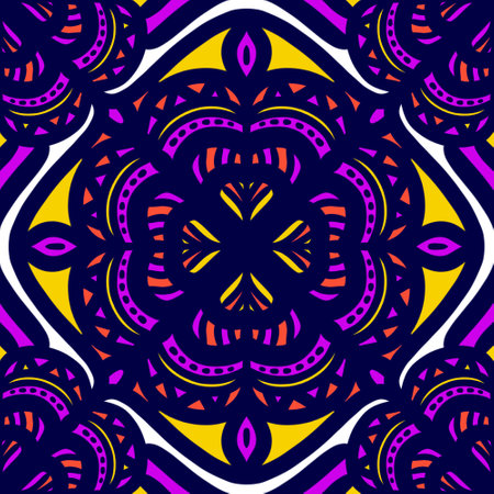 Seamless pattern flower with mandala, vintage decorative elements, vintage decorative elements illustration, Ethnic mandala with colorful tribal ornamentsの写真素材