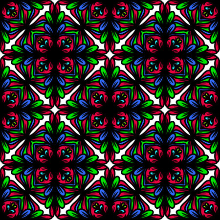 Seamless pattern flower with mandala, vintage decorative elements, vintage decorative elements illustration, Ethnic mandala with colorful tribal ornaments,colorful flower patternの写真素材