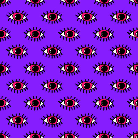 Seamless pattern with eyes magical pattern. Mystical hand drawn print. Cartoon style, pop arts esoteric, Repeated scandinavian simple texture. illustrationの写真素材