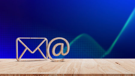Email symbol at commercial and envelope, Internet correspondence. Concept of email address, Contacts and communication, Business representations on the Internet and social media, Feedbackの写真素材