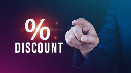 Businessman hand touching virtual percentage icon, Discount Percentage concept.