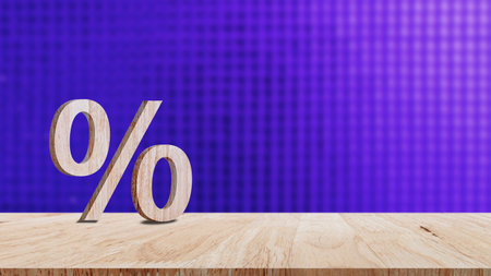 Close-up of percent sign leaning on wooden table, Percentage Sign And Discount Rate. Accountant VAT Tax Concept.の写真素材