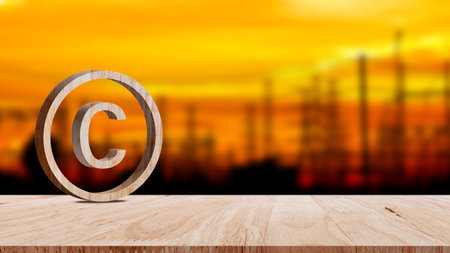 Copyright concept, author rights and patented intellectual property, Copyright Symbol Protection Sign on wooden table. Register Trademark and Logoの写真素材