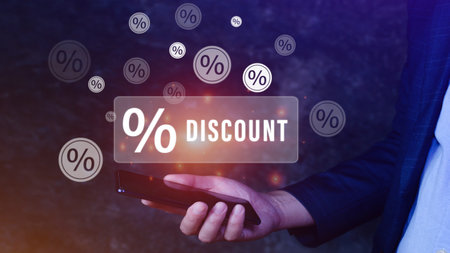 Percentage discount on mobile phones, Discount Percentage conceptの写真素材