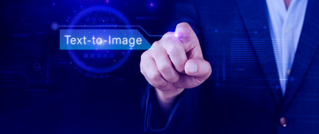 Ai tech Text to image, virtual graphic with AI, Artificial Intelligence, using command prompt for generates something, Futuristic technology transformation.の写真素材