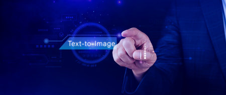 Ai tech Text to image, virtual graphic with AI, Artificial Intelligence, using command prompt for generates something, Futuristic technology transformation.の写真素材