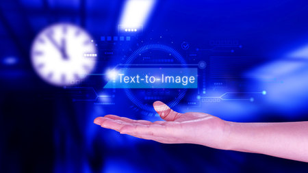 Ai tech Text to image, virtual graphic with AI, Artificial Intelligence, using command prompt for generates something, Futuristic technology transformation.の写真素材