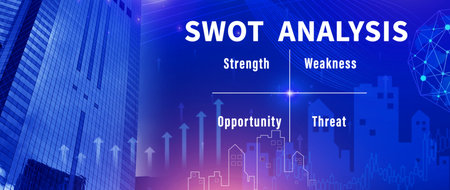 SWOT analysis concept, swot analysis strategy diagram, Strength and weakness, Opportunity and Threat, Teamwork brainstorming vision and goal, for background.の写真素材