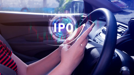 IPO, Initial public offering concept, Businessman with virtual IPO word with stock graph for...