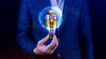 IPO, Initial public offering concept, Businessman with virtual IPO word with stock graph for boosting the growth by IPO process.の写真素材