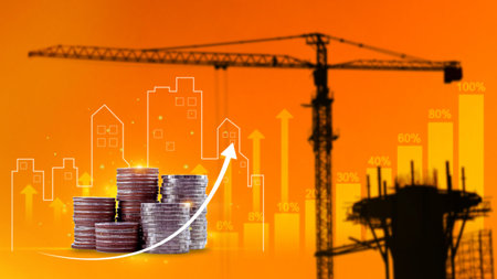 Real estate investment marketing analysis, Stack of coins with graph of business growth, Planning to...