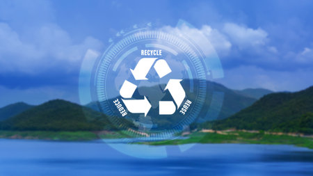 Reduce, reuse, recycle symbol on nature background, Ecological concept. Ecology. Recycle and Zero waste symbol in the untouched jungle for Sustainable environment.の写真素材