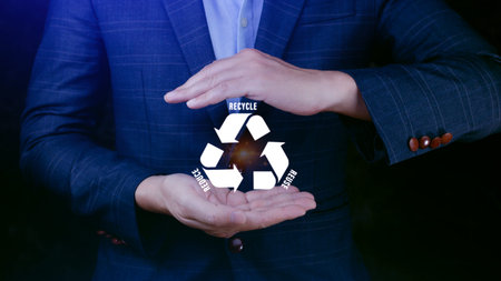 Reduce, reuse, recycle symbol with Using touching virtual touchscreen interface background,...