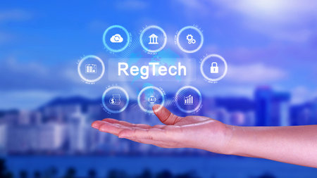 Regtech, Regulatory technology concept, management of regulatory processes with financial industry through technology, Regulatory monitoring, reporting and compliance, Machine learning tech.の写真素材