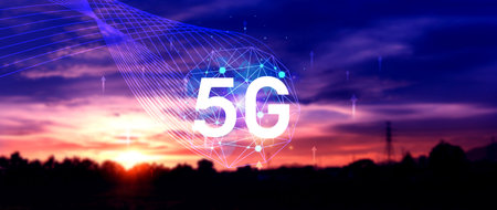 5G network concept for background, holographic digital globe with interconnected 5G symbols, 5G...