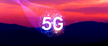 5G network concept for background, holographic digital globe with interconnected 5G symbols, 5G...