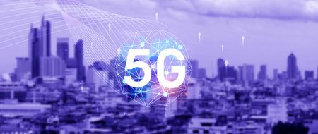 5G network concept for background, holographic digital globe with interconnected 5G symbols, 5G...