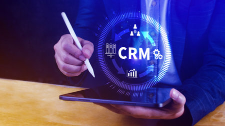 Customer relationship management department, CRM concept, Data exchanges development. customer service, Banking, Techology, Business strategy.の写真素材