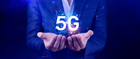 5G network concept, Business using with holographic digital globe with interconnected 5G symbols, 5G...