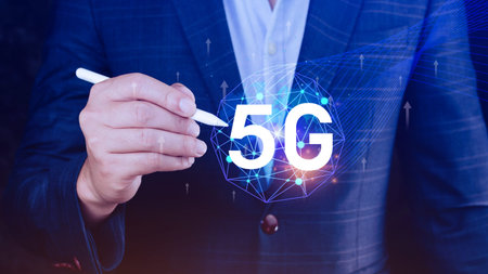 5G network concept, Business using with holographic digital globe with interconnected 5G symbols, 5G...