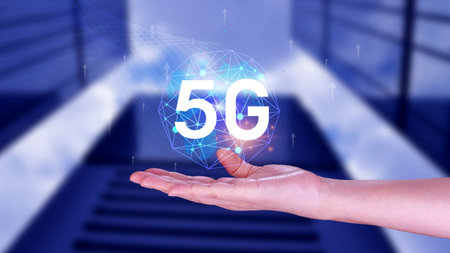 5G network concept, Business using with holographic digital globe with interconnected 5G symbols, 5G...