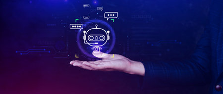 Businessman using for digital chatbot, robot application, conversation assistant, AI Artificial...