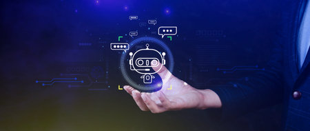 Businessman using for digital chatbot, robot application, conversation assistant, AI Artificial...