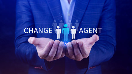 Change Agents concept, Leadership changes to develop the organization for success, Businessman...