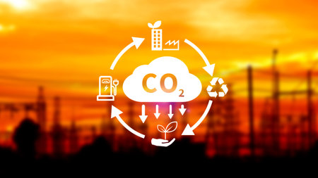 CO2 reducing icon with circular for decrease CO2 , carbon footprint and carbon credit to limit...