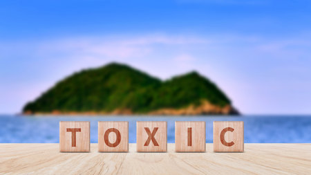 Toxic concept, Cubes wooden blocks form the word Toxic. extensive Toxic Concept applies to both relationships and the chemical industry.の写真素材