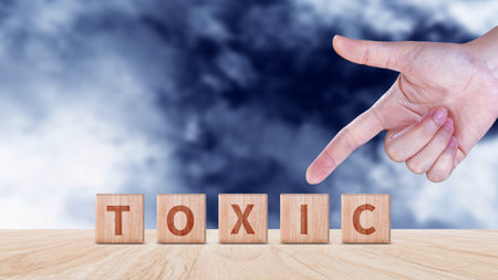 Toxic concept, Cubes wooden blocks form the word Toxic. extensive Toxic Concept applies to both relationships and the chemical industry.の写真素材
