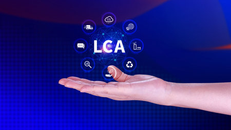 LCA, Life cycle assessment concept, ISO LCA standard aims to limit climate change, Methodology for assessing environmental impacts associated on value chain product.の写真素材