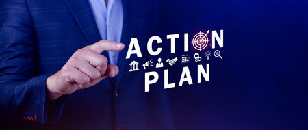 Action plan concept, Business and marketing, objective, strategy, Plan and implementation, action plan icon on virtual screen for Strategic, Vision, Planning and Direction.の写真素材