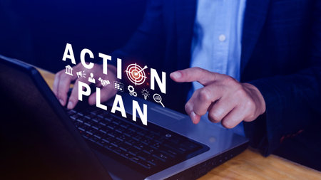 Action plan concept, Business and marketing, objective, strategy, Plan and implementation, action...