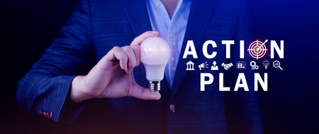 Action plan concept, Business and marketing, objective, strategy, Plan and implementation, action plan icon on virtual screen for Strategic, Vision, Planning and Direction.の写真素材