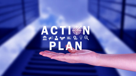 Action plan concept, Business and marketing, objective, strategy, Plan and implementation, action plan icon on virtual screen for Strategic, Vision, Planning and Direction.の写真素材