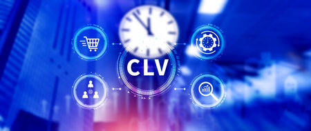 CLV, Customer lifetime value concept, Increasing CLV marketing strategy planning, measure of average customer revenue generated over their entire relationship with company.の写真素材