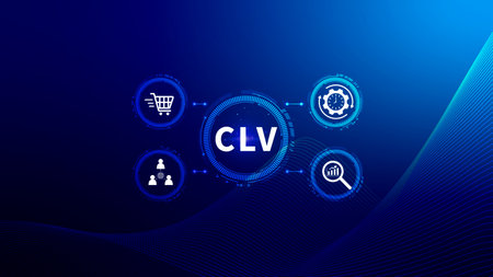 CLV, Customer lifetime value concept, Increasing CLV marketing strategy planning, measure of average customer revenue generated over their entire relationship with company.の写真素材