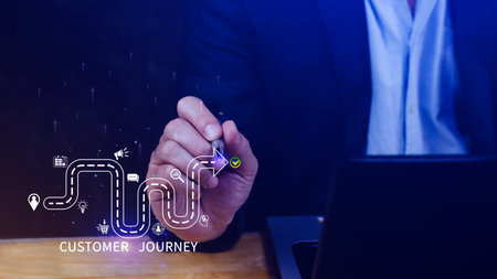 Customer journey concept, marketing and customer behavior analysis, Understanding customer journey to improve their overall customer experience and increase loyalty, Marketing strategic planning.の写真素材