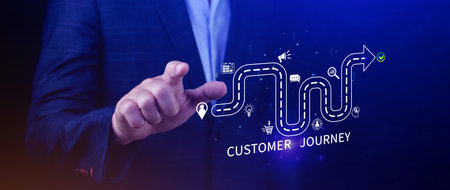 Customer journey concept, marketing and customer behavior analysis, Understanding customer journey to improve their overall customer experience and increase loyalty, Marketing strategic planning.の写真素材